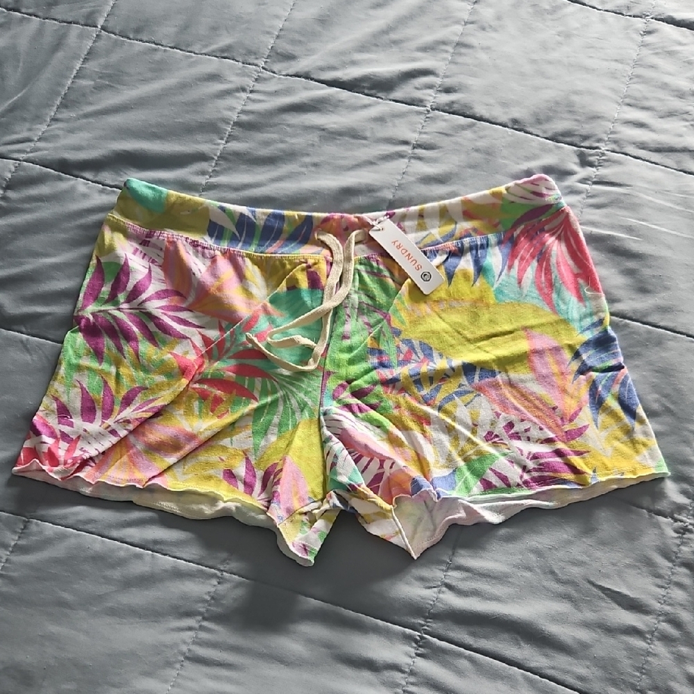 Sundry Green and Pink Bike Shorts Vibrant Pattern Lightweight